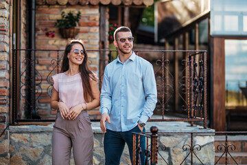 A business couple has a meeting in a luxury hotel.