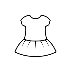 Baby girls dress outline vector icon. EPS 10...... Short sleeve. Kids Fashion... Knit dress symbol. Newborn wear sign.. Trendy girl clothes thin line. Isolated illustration on white. App, dev, web, ui