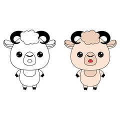 Cute lamb toy.Contour drawing of a cartoon animal. Coloring book for kids