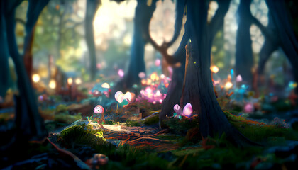 Fantasy forest full of fairies and lights