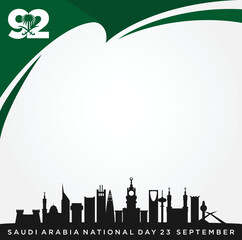 Saudi National Day (Translation of arabic test). 92 years anniversary. Kingdom of Saudi Arabia Flag. Vector Illustration. Eps 10.