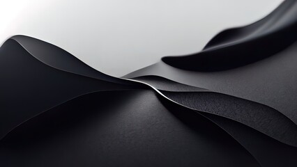 Black textures wallpaper. Abstract 4k background silk, smooth, waves  pattern. Modern clean minimal backdrop design. Black and white high definition.  - obrazy, fototapety, plakaty