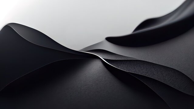 Black textures wallpaper. Abstract 4k background silk, smooth, waves  pattern. Modern clean minimal backdrop design. Black and white high definition. 