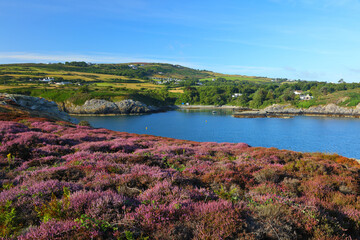 Landscape view looking towards Llaneilian from Point Lynas, Anglesey, North Wales, UK.