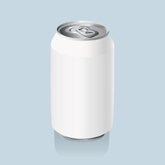 Metal can, aluminum container  designed for carbonated soft drink, alcoholic drink, fruit juice, tea, herbal tea, energy drinks. Realistic aluminum can. Mockup. Vector illustration