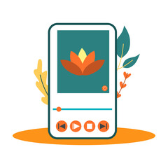 Music player app on phone vector flat illustration