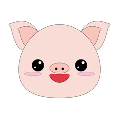 The head of a cartoon animal. Pigs's head. Contour drawing.  Cute cartoon pig. Educational coloring book with animals for preschool and kindergarten children