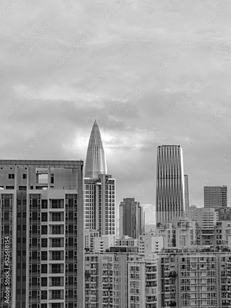 Sticker Grayscale of modern towers on a gloomy day