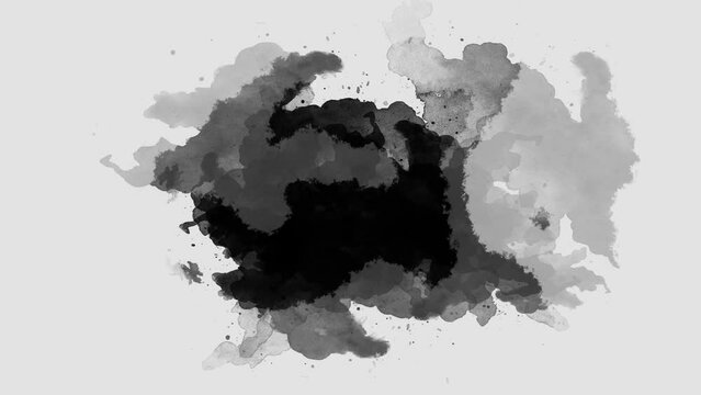 Black ink drop slow motion transition. ink splatter compositing, watercolor transition, ink wet brush stroke, fluid art background, overlay, alpha matte composition.	