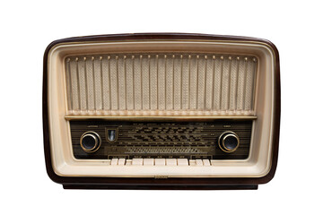 Vintage radio with brown wooden casing - obrazy, fototapety, plakaty