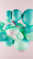 3d rendering illustration of flying abstract soft shapes. Creative bold background, vertical wallpaper with geometric design. Pastel warm colors. Glitter texture, gradient pattern