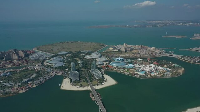 Aerial view of the artificial Ocean Flower Island in the Hainan, China
