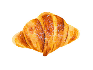 Croissant with icing sugar. Hand drawn watercolor. - 525625572