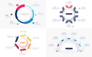 Set of six option circle infographic design templates. Vector illustration