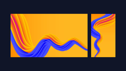Obraz premium Abstract background set. Yellow background, yellow and blue waving artistic line. Banner template