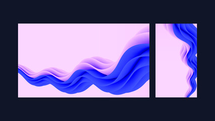 Abstract background set. Pink background, pink and blue waving artistic line. Banner template