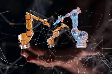 Neural network 3D illustration. Big data and cybersecurity