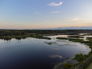 Sunset on the lake from a bird's-eye view