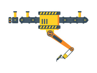 Robotic arm and conveyor machines for industrial production. Detailed illustrations of automated production systems.
