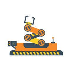 Robotic arm and conveyor machines for industrial production. Detailed illustrations of automated production systems.
