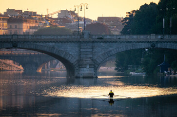 Turin (Torino) beautiful view on river Po at sunset - 525628933