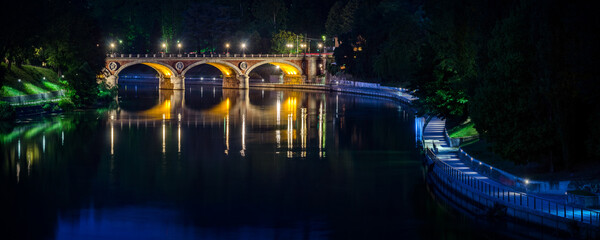 Turin (Torino) beautiful view with Ponte Isabella - 525628982