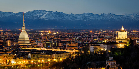Fototapeta na wymiar Turin (Torino) cityscape with the Mole Antonelliana