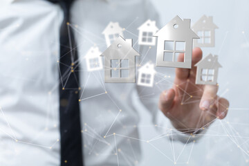 home choice Big data and artificial intelligence concept. Machine learning and cyber mind domination