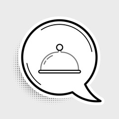 Line Covered with a tray of food icon isolated on grey background. Tray and lid sign. Restaurant cloche with lid. Colorful outline concept. Vector