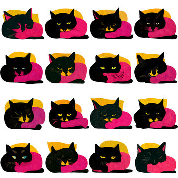 Seamless pattern with sleeping cat