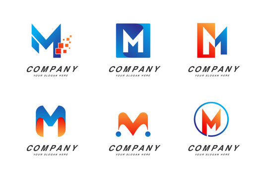 Set of creative letter M monogram colorful logo design template collection