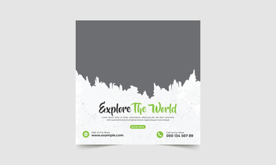 Travel agency social media post and squre banner design template, Travel tour instagram post or social media post template 