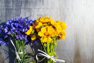 bouquet of yellow and blue irises