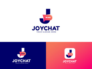 Letter J with chat icon logo design creative emblem talk design. initial letter icon brand template