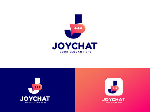 Letter J with chat icon logo design creative emblem talk design. initial letter icon brand template