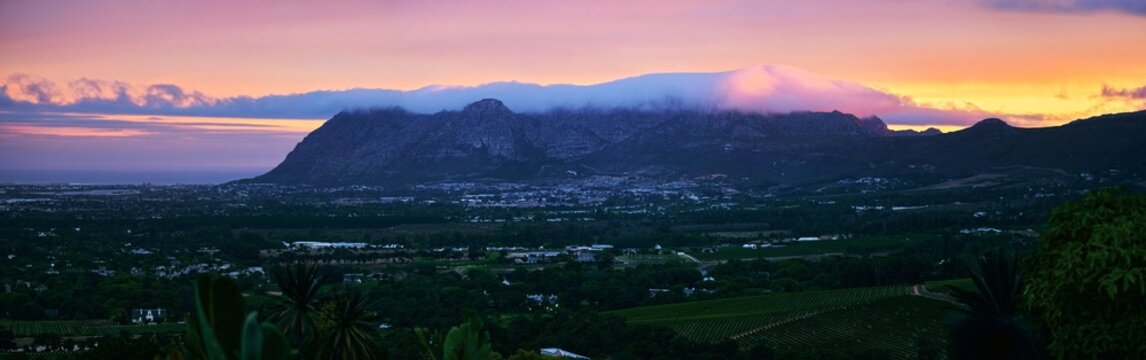 Stunning view of mountains during sunrise in Constantia South Africa