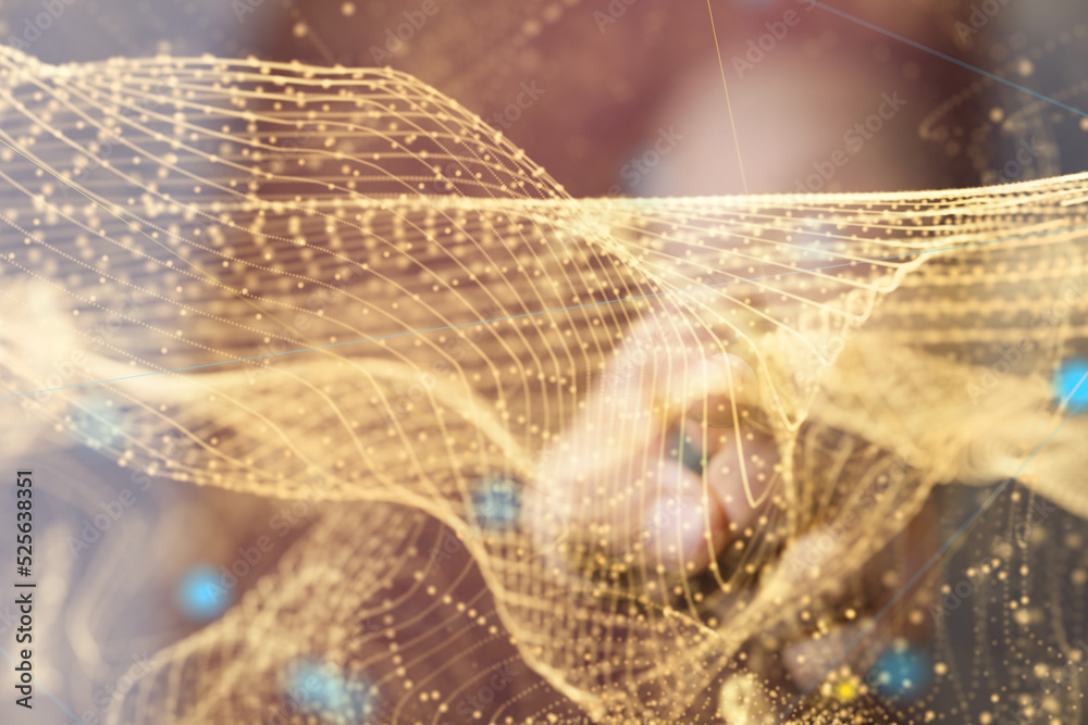 Aufkleber Digital cyberspace with particles and Digital data network connections concept