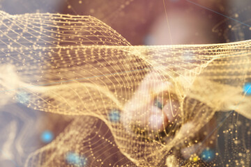 Digital cyberspace with particles and Digital data network connections concept