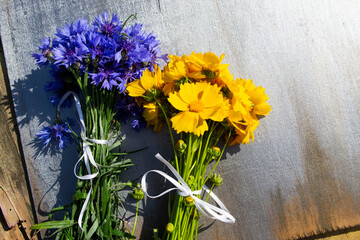 bouquet of yellow and blue irises