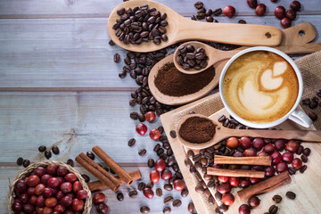 coffee beans on wood table