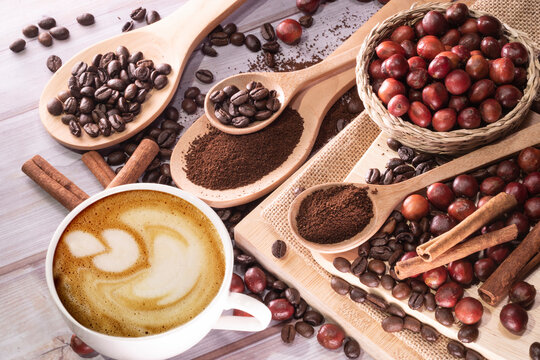 coffee beans on wood table
