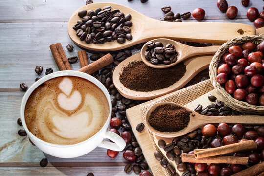 coffee beans on wood table