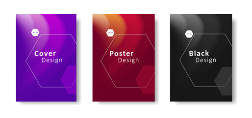 Set of posters with abstract blurred waves and geometric shapes