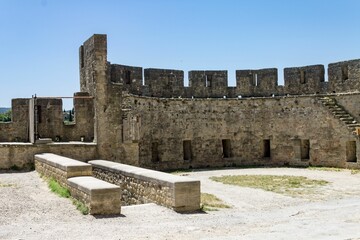City walls and towers of the medieval fortified city of Carcassonne, south France