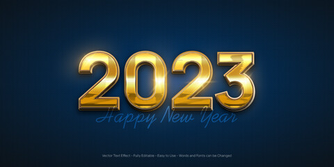 Happy new year celebration banner on blue background with gold style 3d number