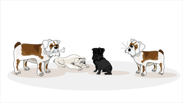 Set of illustrations of three french bulldogs on different sides. Vector dogs collection for your design