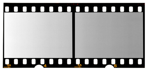 small 35mm filmstrip with two empty frames isolated.