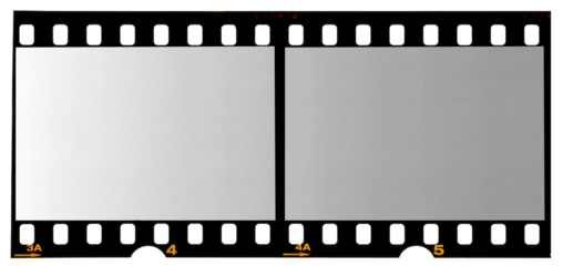 small 35mm filmstrip with two empty frames isolated.