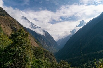 Beautiful shot of the valley that leads to Annapurna Base Camp, Nepal