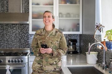 Air Force service member having breakfast with kids before work.